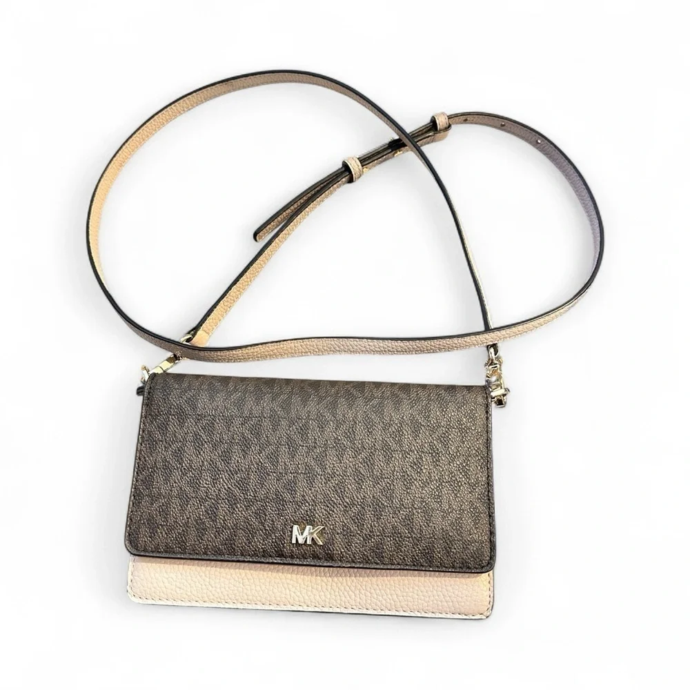 Michael Kors Logo and Leather Convertible Crossbody Bag Brown/Soft Pink